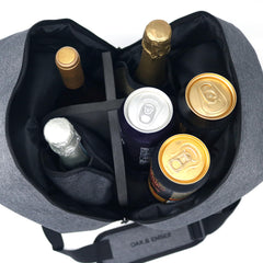 Beverage Bag premium bottle travel bag with structured 4-part divider interior and shoulder strap