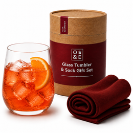 Stemless cocktail glass and socks gift set in premium presentation packaging