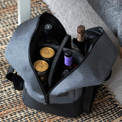Beverage Bag premium bottle travel bag with structured 4-part divider interior and shoulder strap