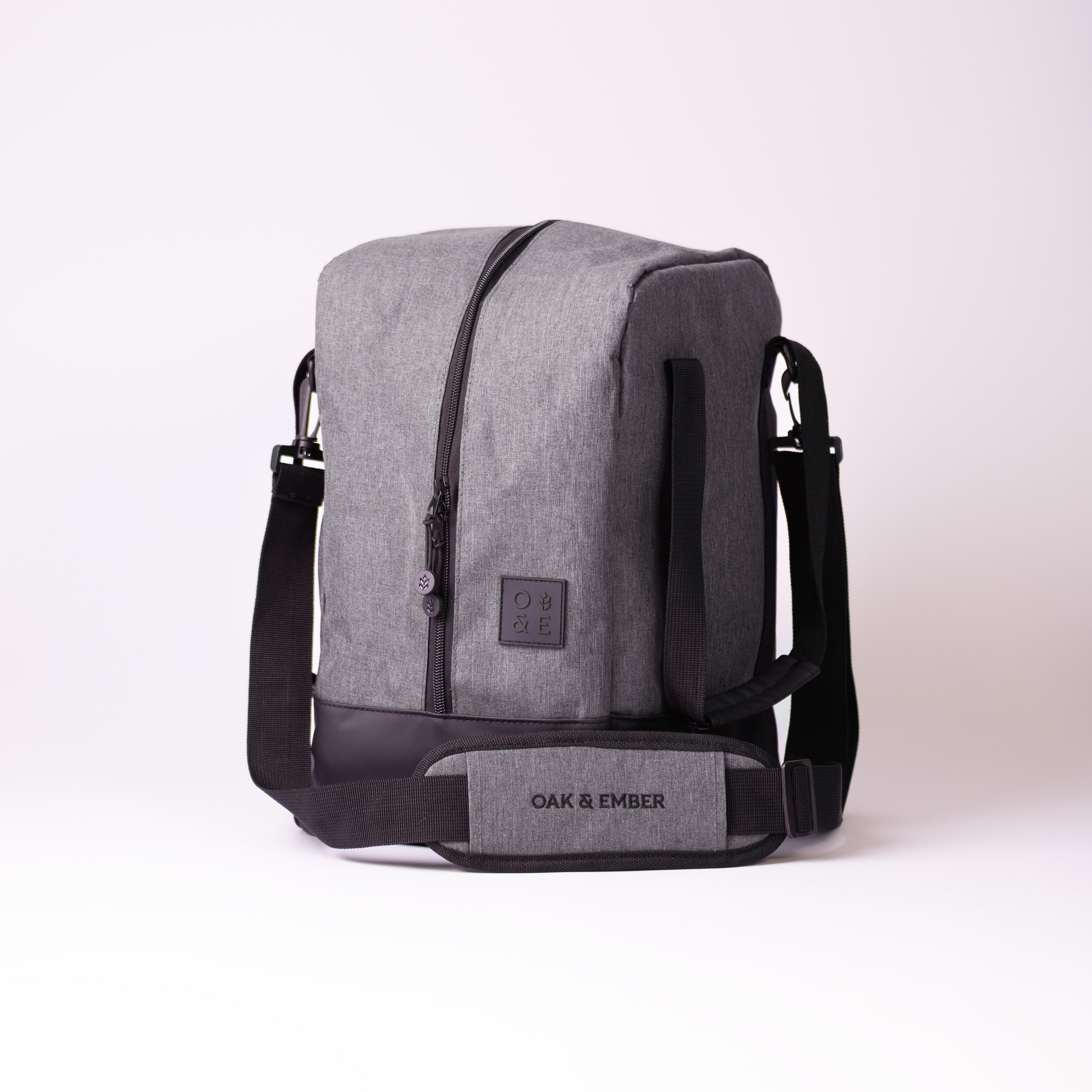 Beverage Bag premium bottle travel bag with structured 4-part divider interior and shoulder strap