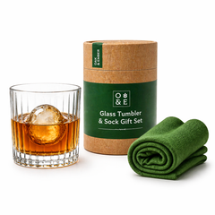 Whisky tumbler and socks gift set in premium presentation packaging