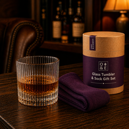 Heavy base tumbler and socks gift set in premium presentation packaging