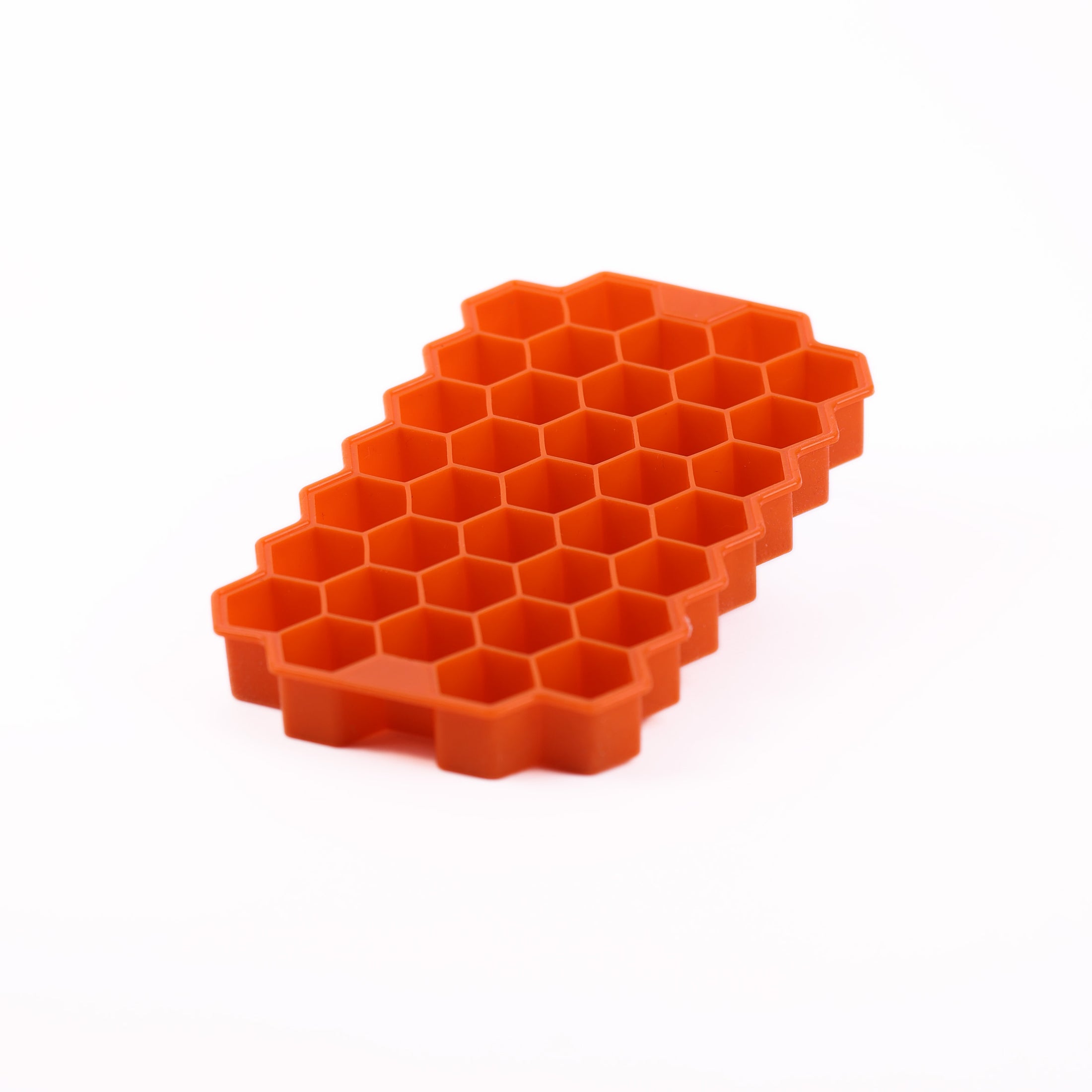 37 hexagon ice cube mould tray in black and orange for cocktails, spirits and chilled drinks