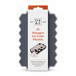 Oak & Ember hexagon ice cube tray in Black with packaging