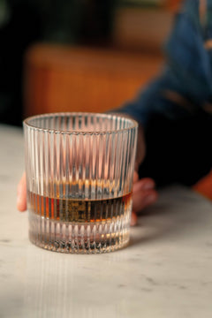 Heavy base whisky tumbler with Oak & Ember granite whisky stones