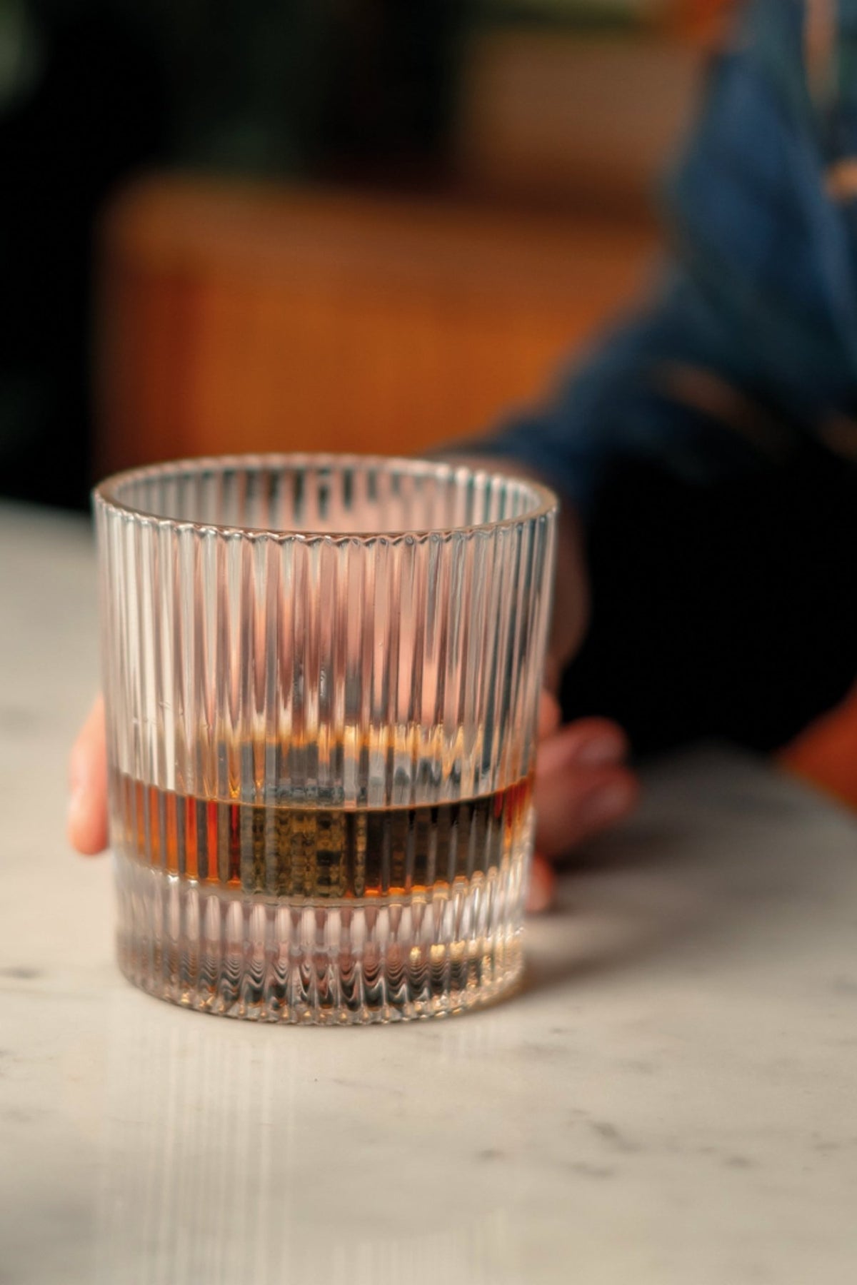 Heavy base whisky tumbler with Oak & Ember granite whisky stones